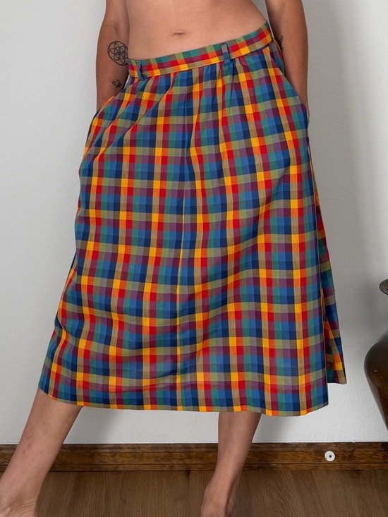 Vintage Multicolor Plaid Midi Skirt - Red, Blue, Yellow, Green - Picture 3 of 9